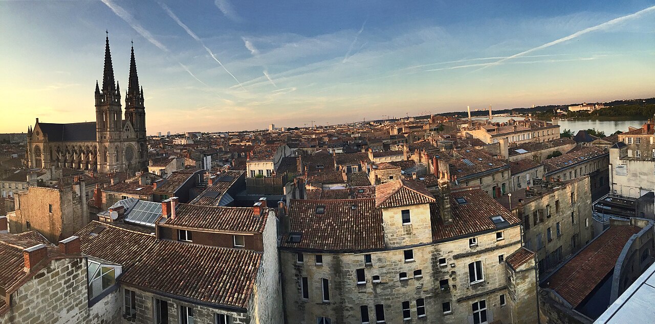 Rooftops of the Chartrons district and the Garonne in Bordeaux, France