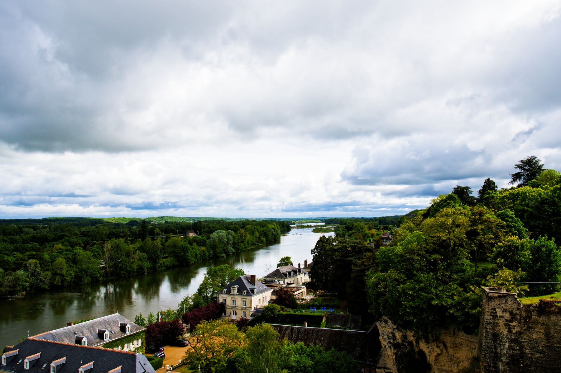 The Loire River and green riverbanks at Amboise, France